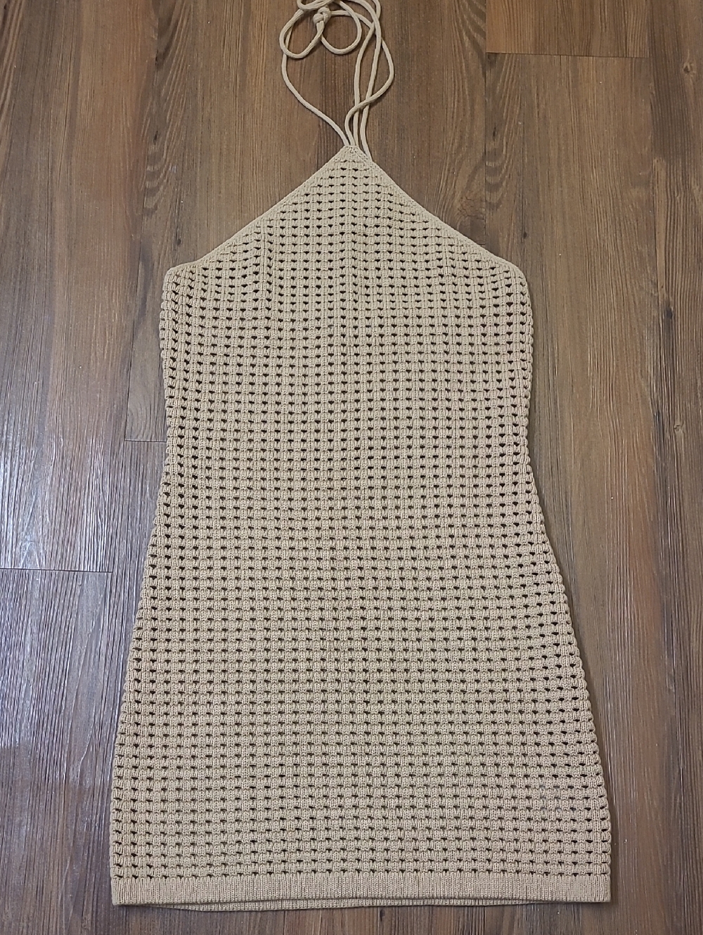Reformation Beige Crochet Halter Mini Dress